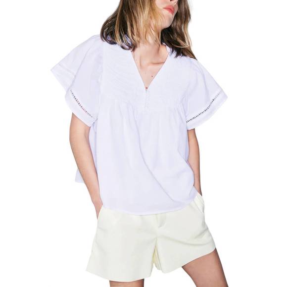 MELISSA NEPTON Tops - NEW MELISSA NEPTON emily stitched flutter sleeve blouse in white